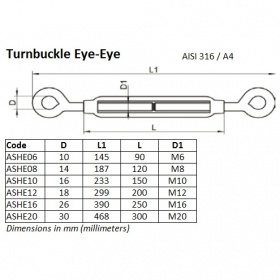 Tendeur pour haubanage avec double oeillet diamètre 10 à 16 mm