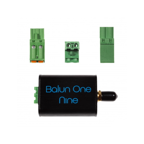 Balun One Nine v2 HF 9:1 Nooelec avec boîtier en aluminium et options de connexion multiples